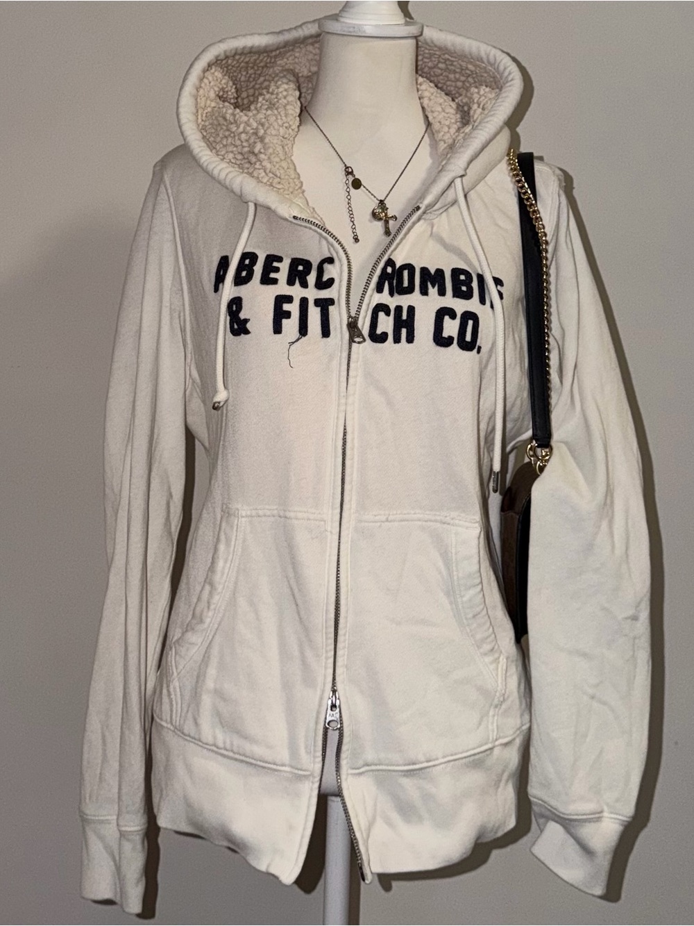 2000s vintage style Abercrombie & Fitch double zip up sherpa lined hoodie